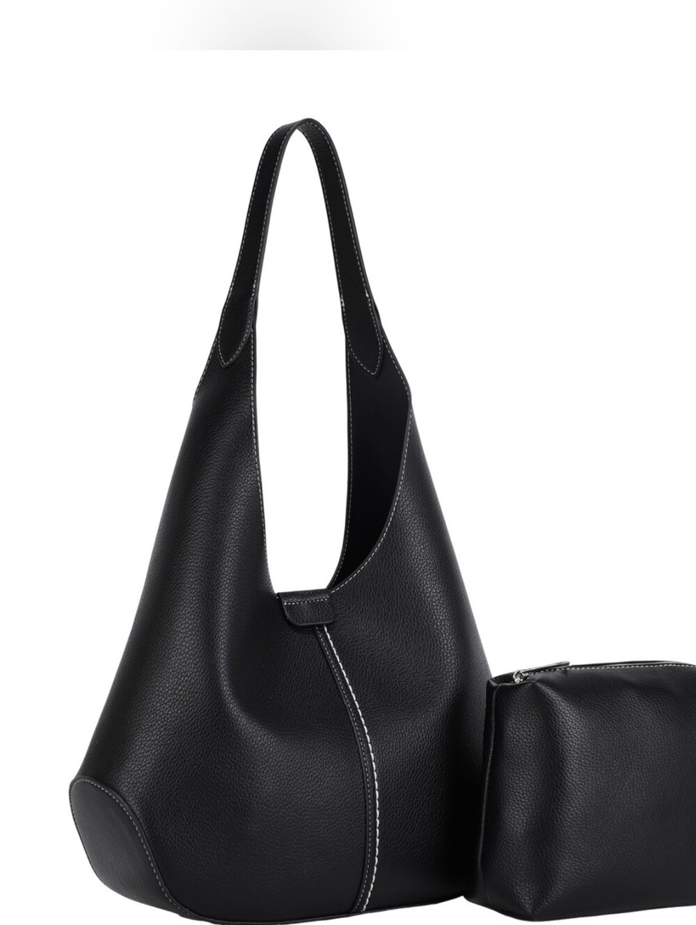 Black Women's Vegan Leather Hobo Bag with Pouch